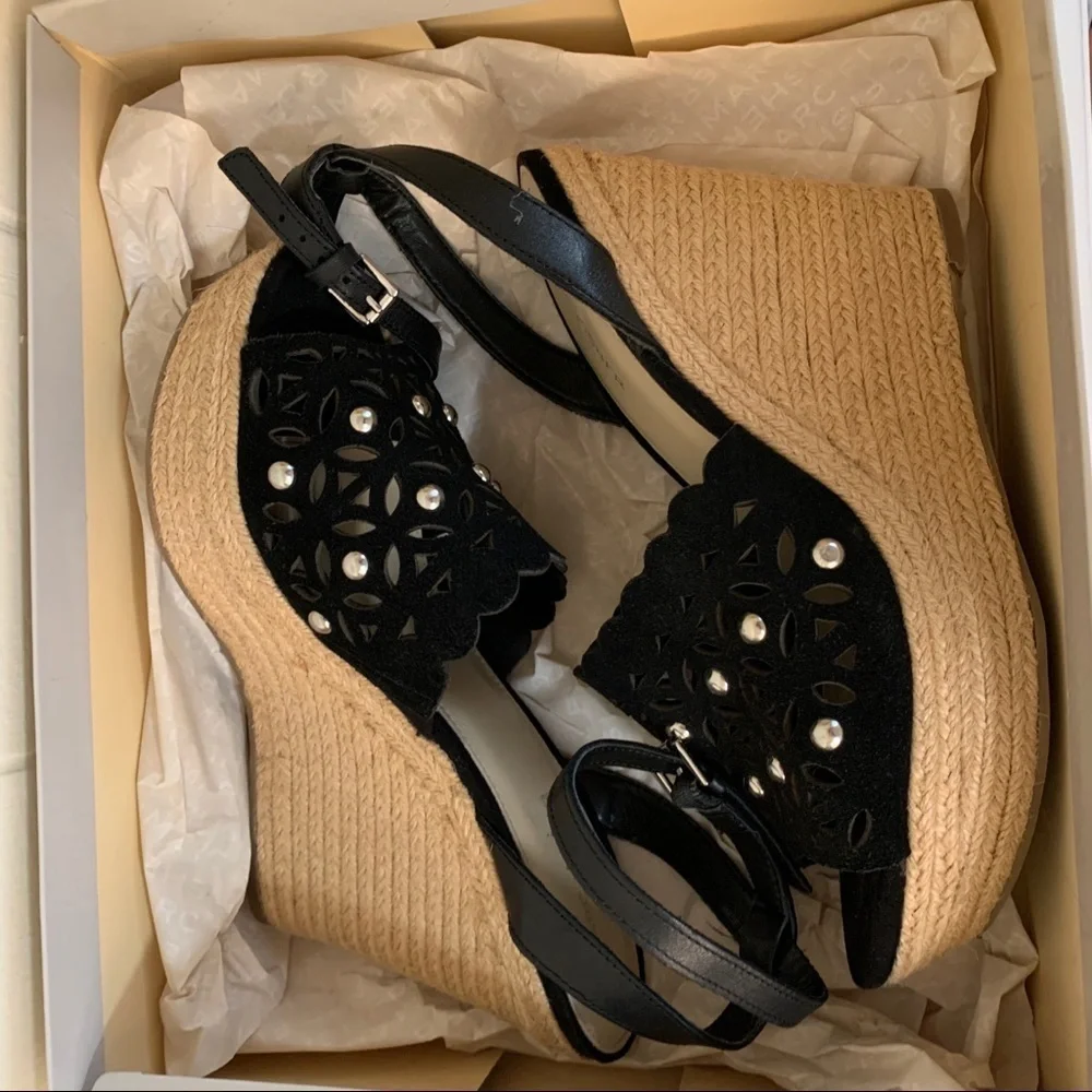 Marc Fisher Hata Espadrille Wedge Sandal, 9.5 blk